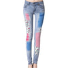 Floral Strips Painted Female Jeans Skinny