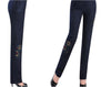 Elastic Waist Jeans Mothers Straight Embroidery Flower