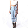 Ripped Hole High Waist Jeans Pants Pencil Trousers