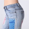 Floral Strips Painted Female Jeans Skinny