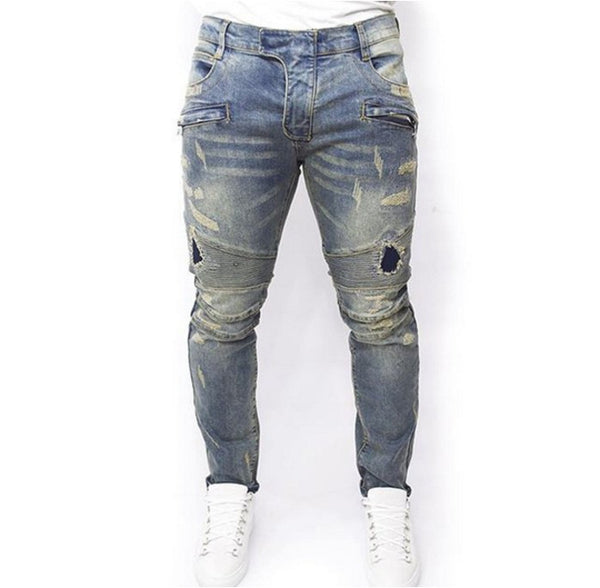 Slim Biker Jeans Denim Long Pants